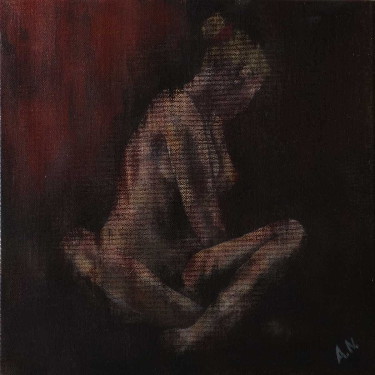 contemporary female nude acrylic painting on canvas red background figurative art